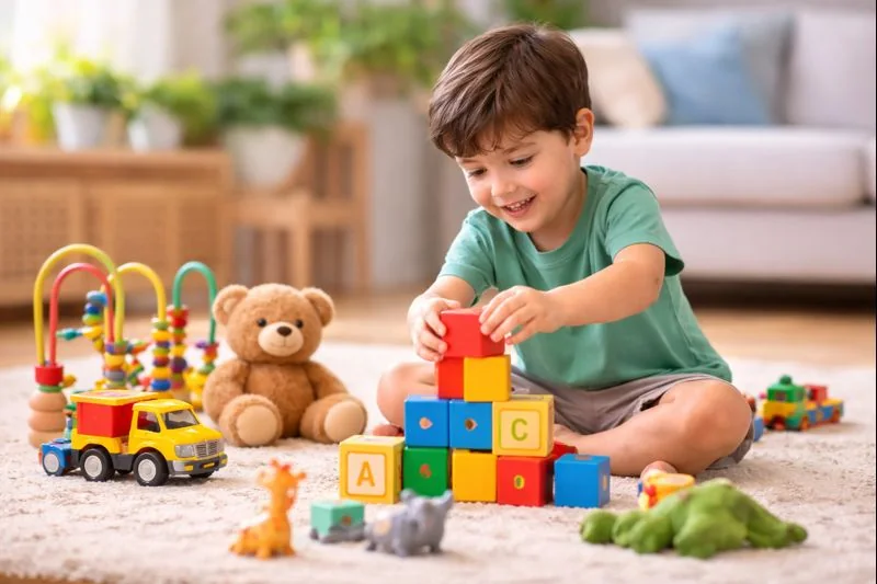 Child using hands-on toys during screen-free play