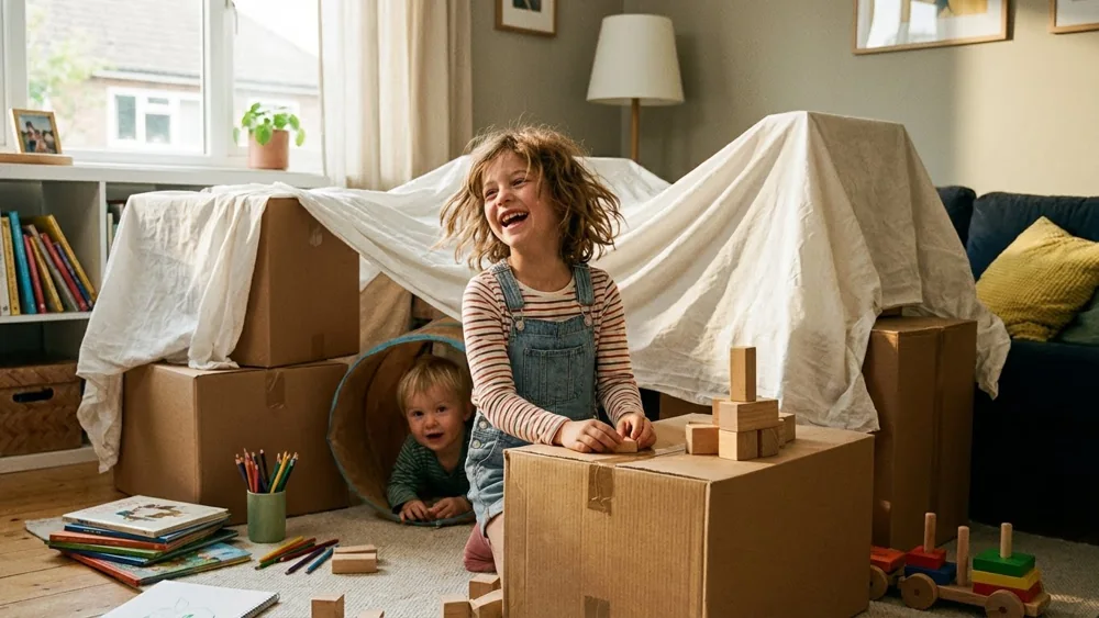 Elementary-age child enjoying screen-free play at home