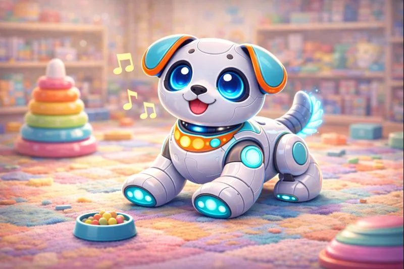 Illustration of a robot dog toy designed for children