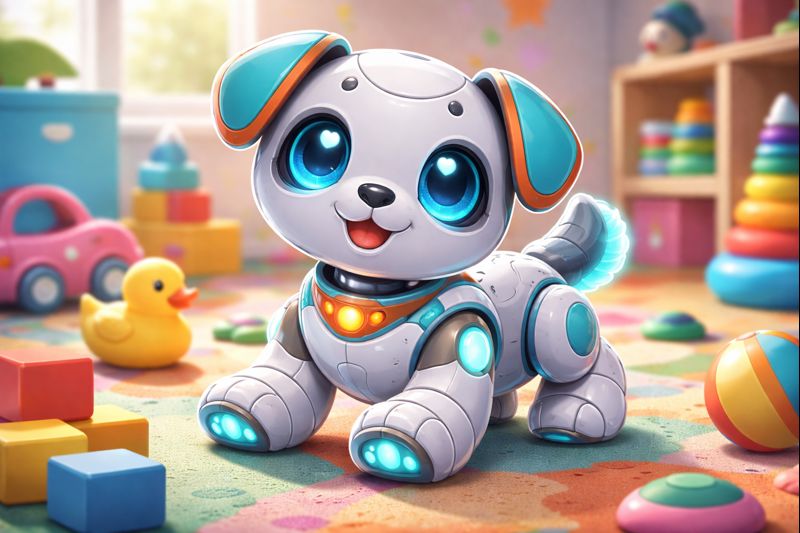 Illustration of a robotic pet toy designed for children