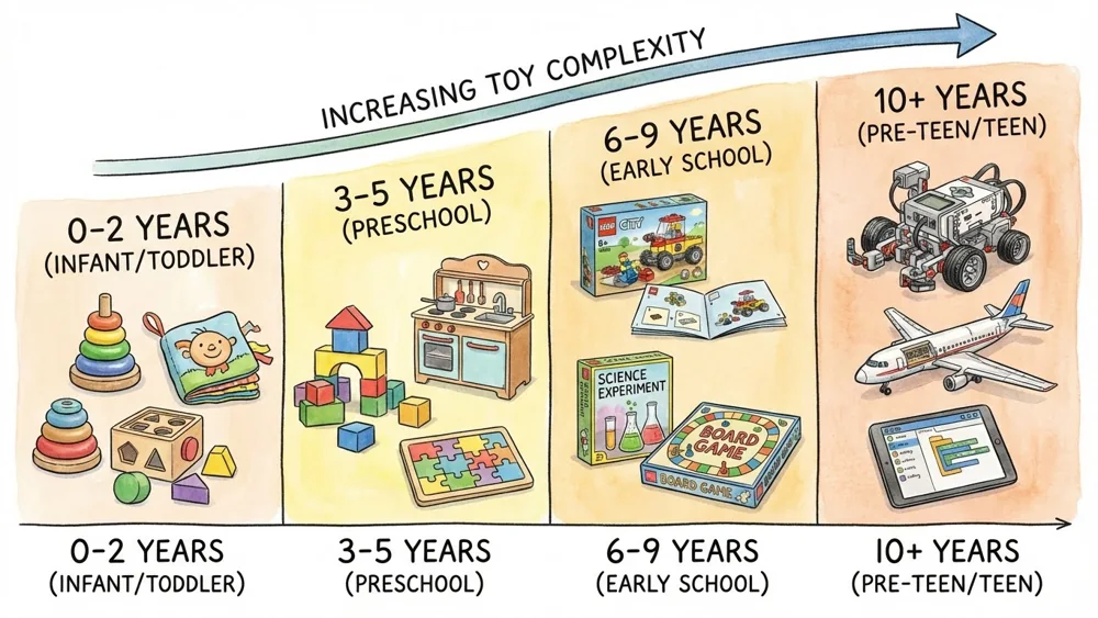 Illustration showing increasing toy complexity by age