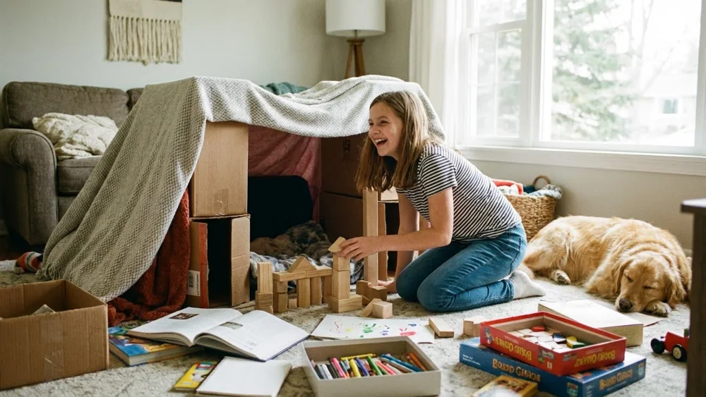 Older child enjoying screen-free play at home