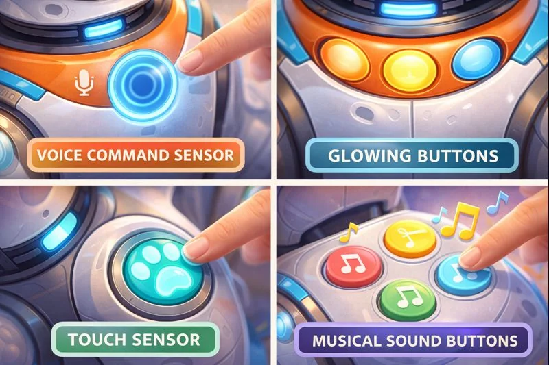 Parent examining interactive toy features before purchase