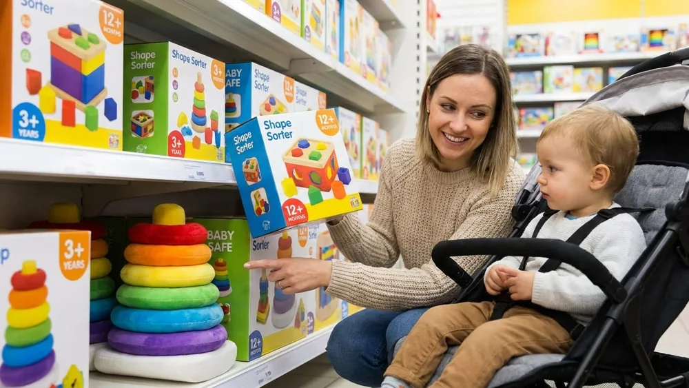 Parent choosing toys suitable for a child’s age